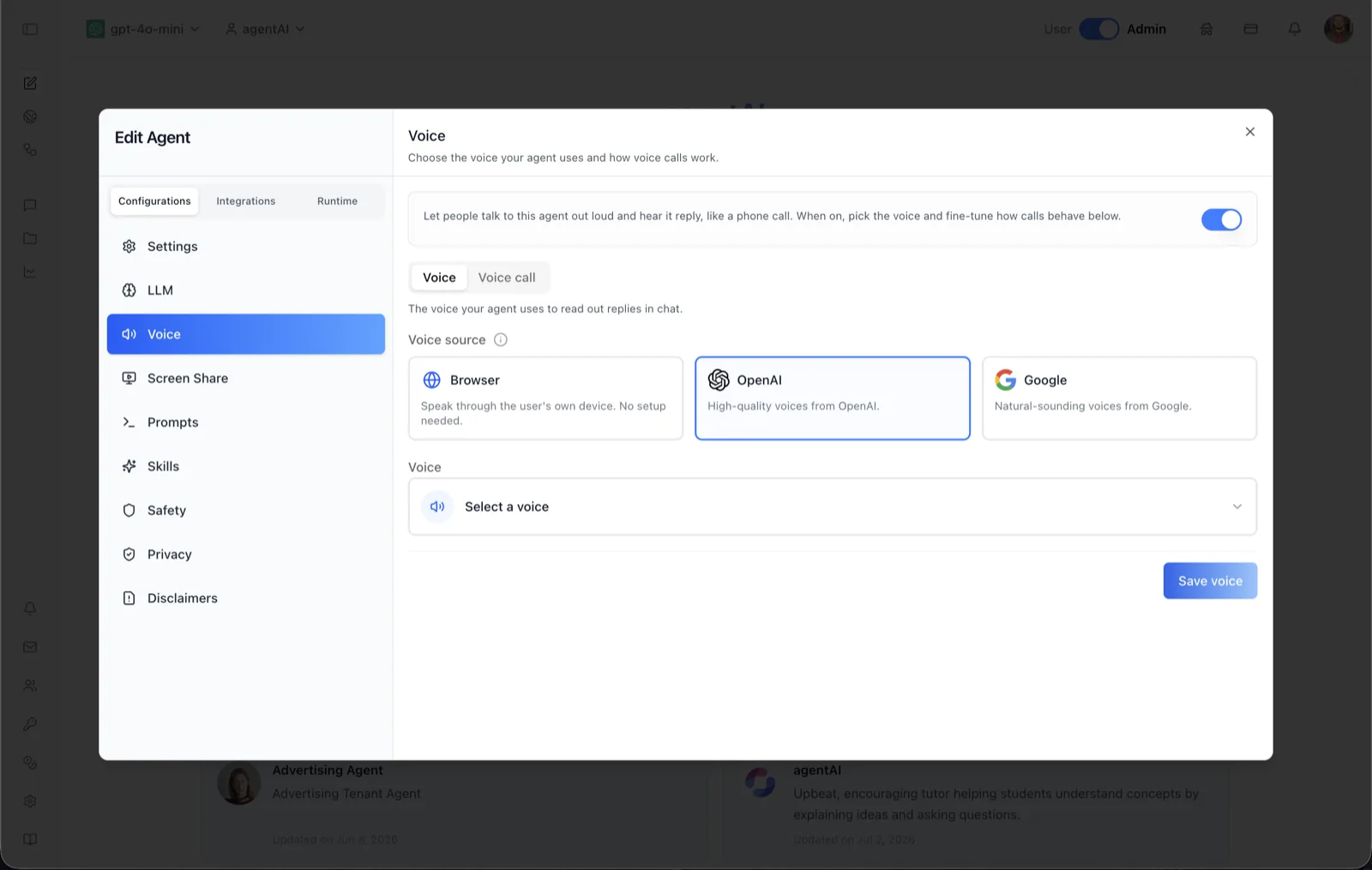 Voice mode in ibl.ai — a real-time voice session with an agent.