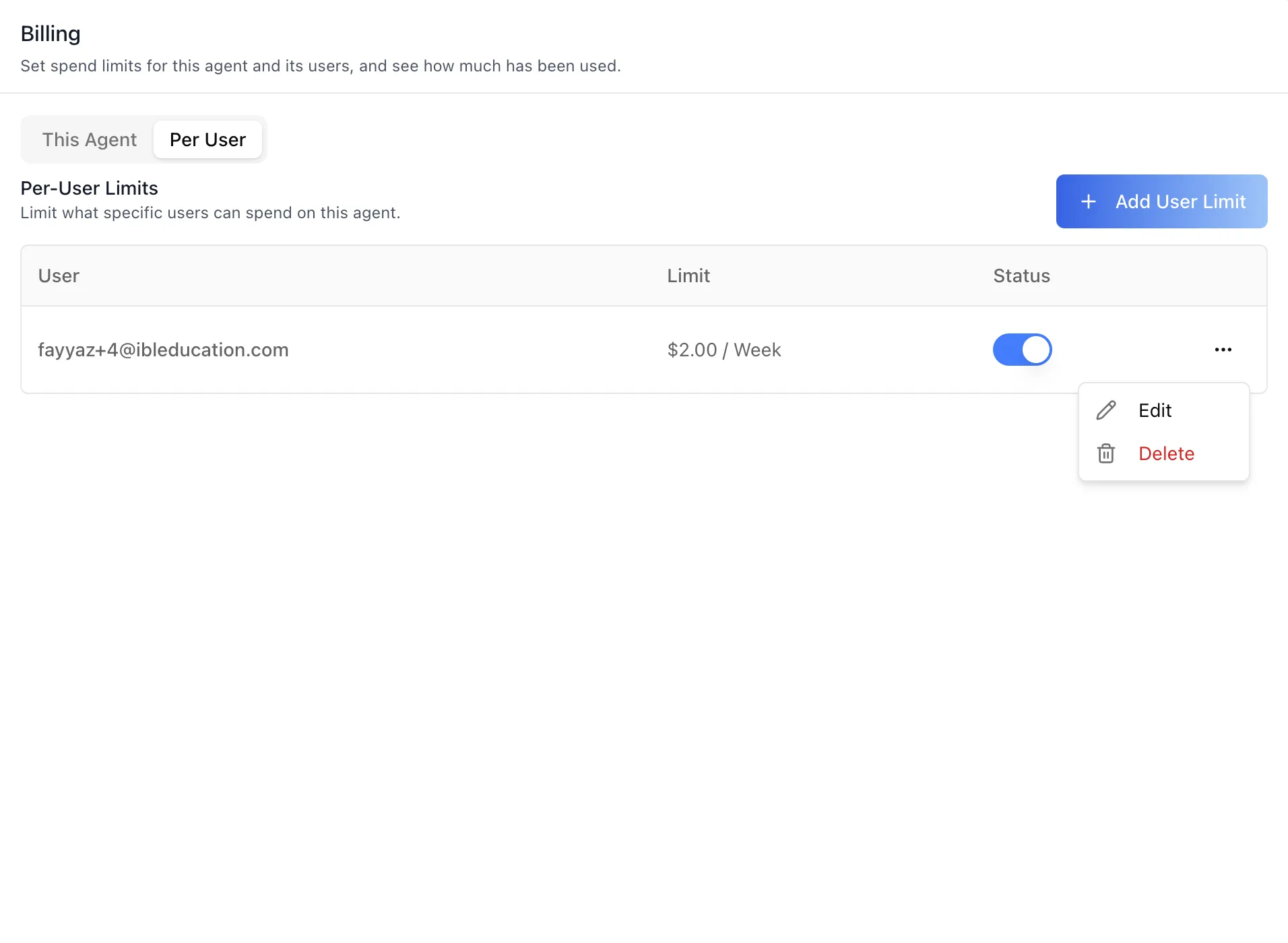 Per-user row actions menu offering Edit and Delete