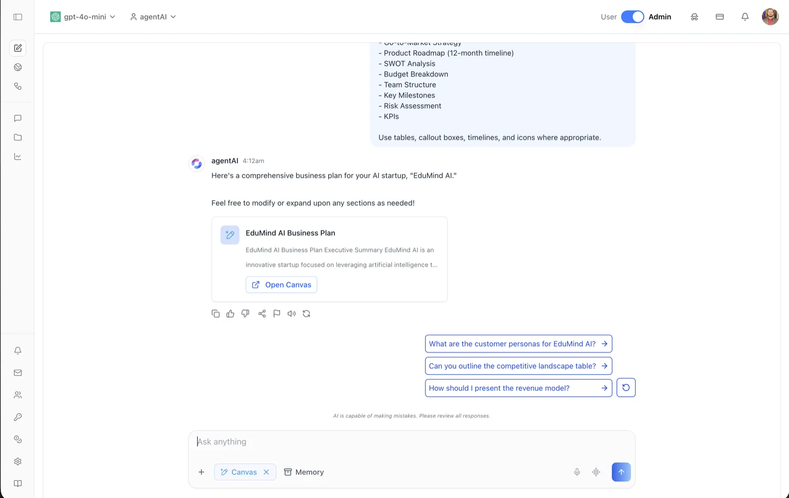 The OS chat interface at os.ibl.ai, showing the agent workspace with the message composer and sidebar
